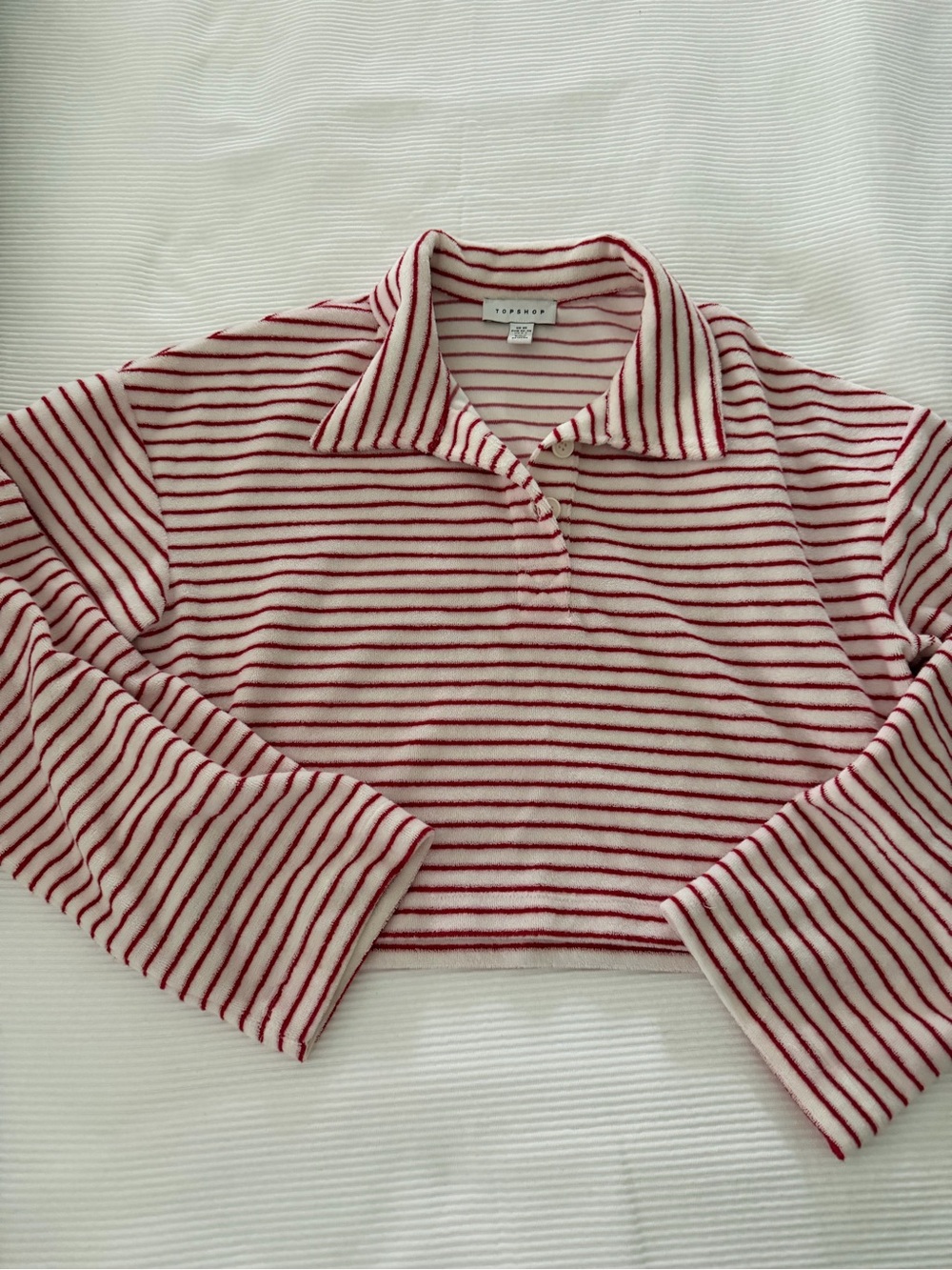 Striped Red and White Collared Long-Sleeve Top (towel material)